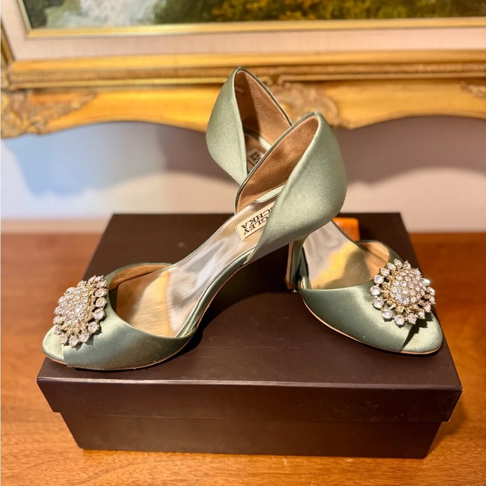 Badgley Mischka Lacie Satin Heels with Sparkling Embellishment - Picture 9 of 9